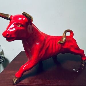 Italian Red Bull Statue with Gold Accents